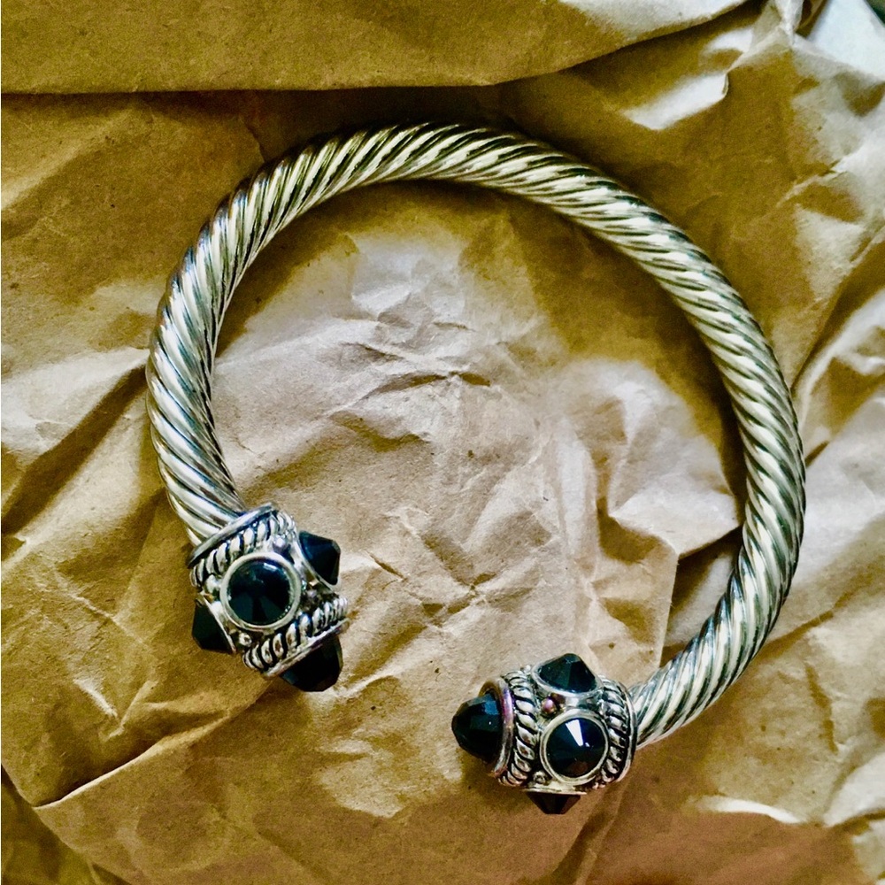 Silver Twisted Cuff Bracelet with Black Accents